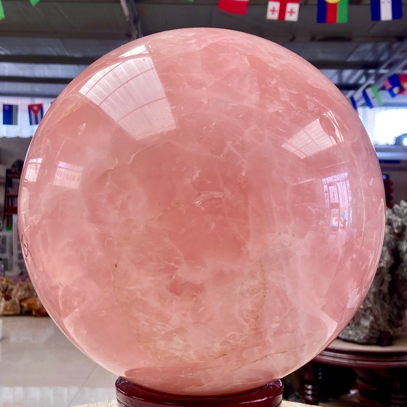 41LB Large Natural Pink Rose Quartz Sphere Crystal Ball Reiki Healing