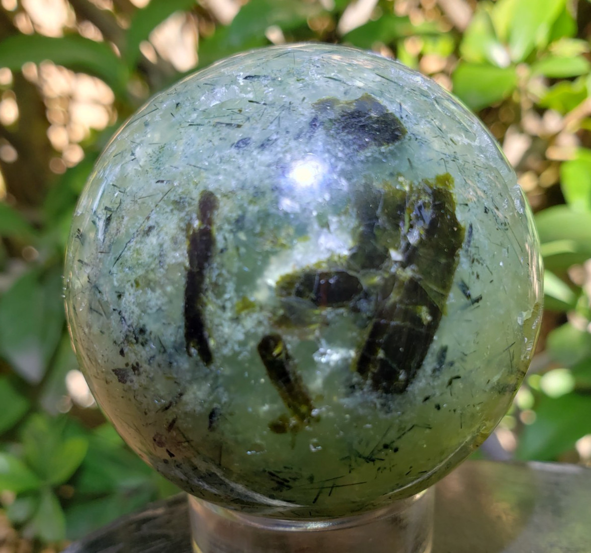 2.1″ Prehnite Epidote Green Tourmaline Crystal Sphere Orb Ball, 236g or 8.3 oz