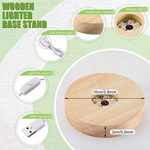 Wooden LED Light Base Display Stand for Acrylic Resin Crystal Sphere Glass Art