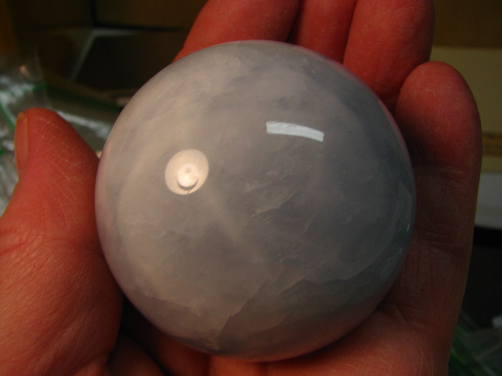.59lb 2.26inch BLUE CELESTITE SPHERE W/WOOD STAND MADAGASCAR #059