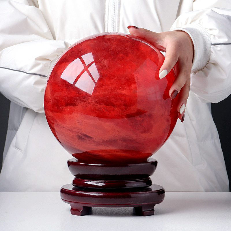 2LB Big Natural Red Smelting Quartz Crystal Sphere Healing Energy Ball W/ Stand