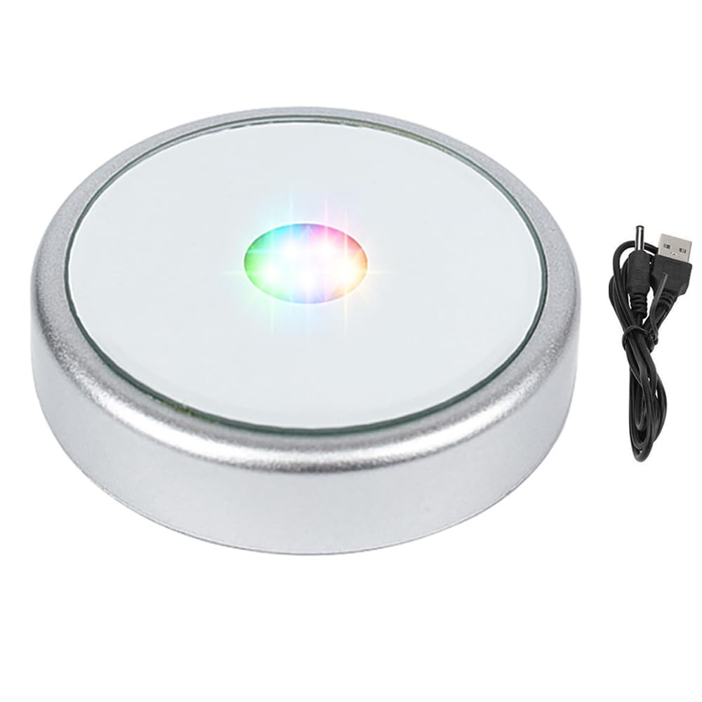 Silver LED Light Base Multimodal Multicolor Round Lighted Stand Crystal Art