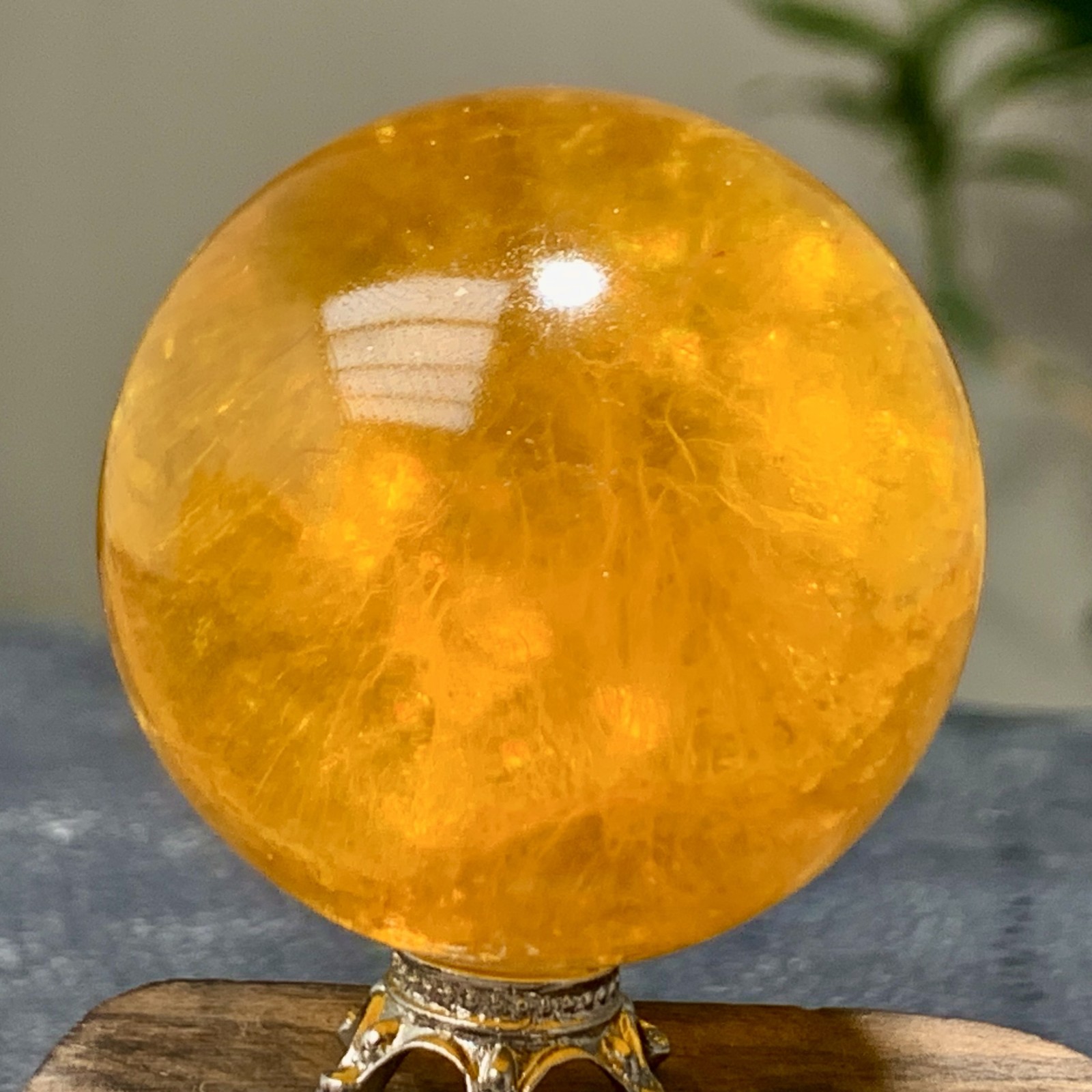 126G Natural yellow fluorite and mica symbiotic crystal ball healing