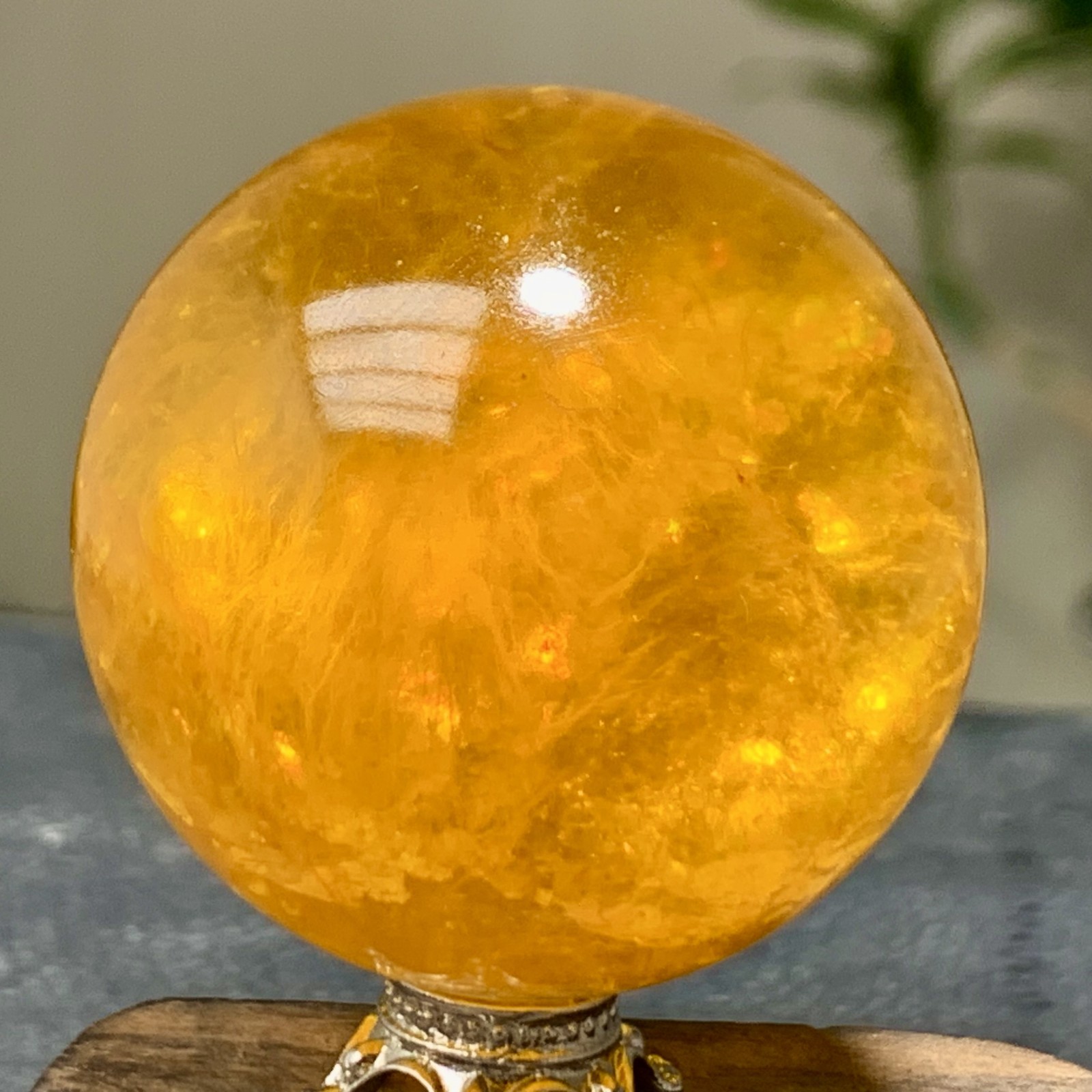 126G Natural yellow fluorite and mica symbiotic crystal ball healing