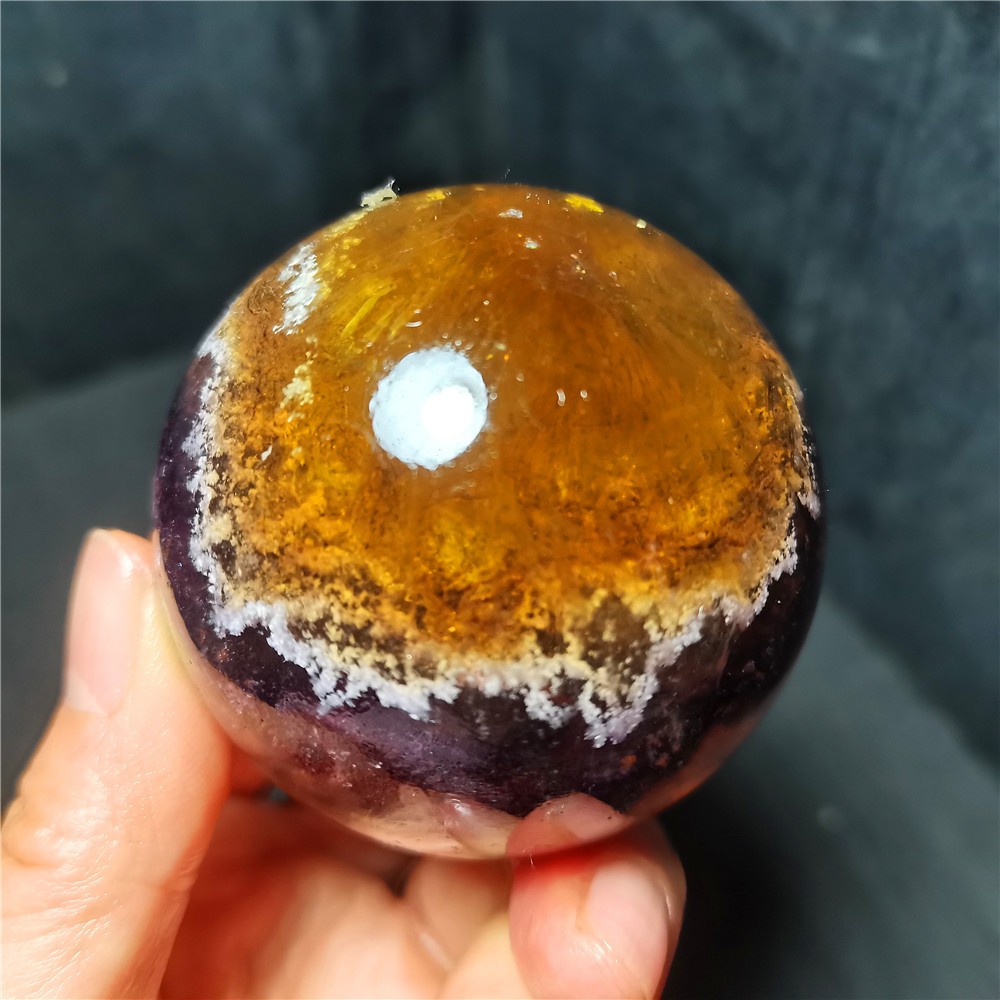TOP 368g 60mm Natural Colorful Super Seven Fluorite Sphere Ball Healing WD2119