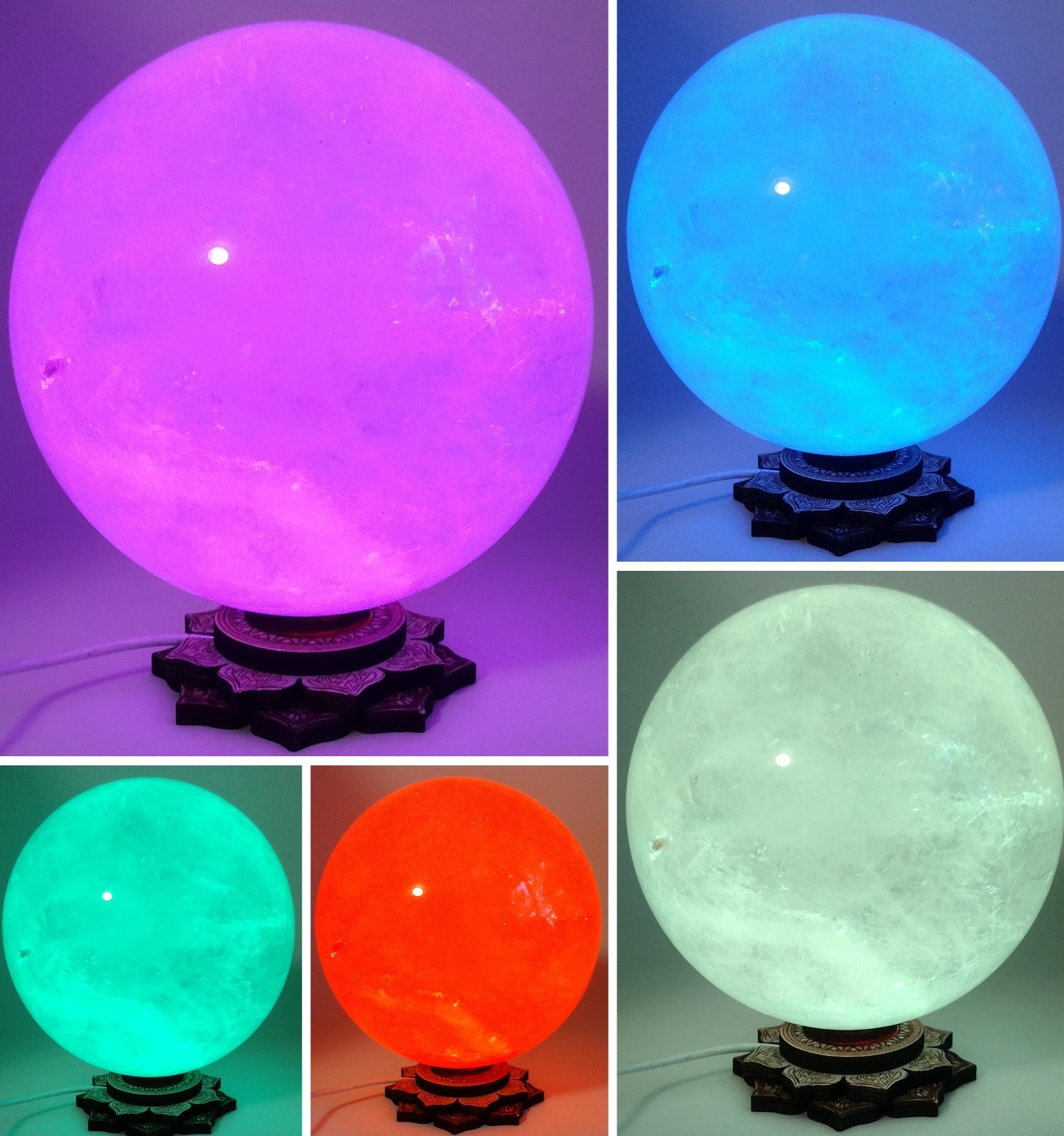 LED Crystal Sphere Display Base Color Changing Lotus Mandala Light Stand USB