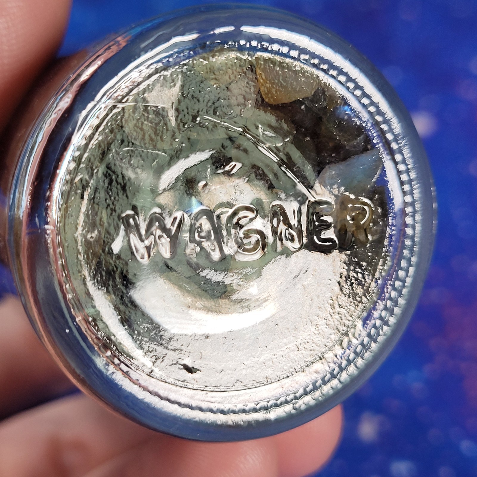 1/4 lb Labradorite Crystal Tumbled Chips in Apothecary Vintage Glass Jar Wagner