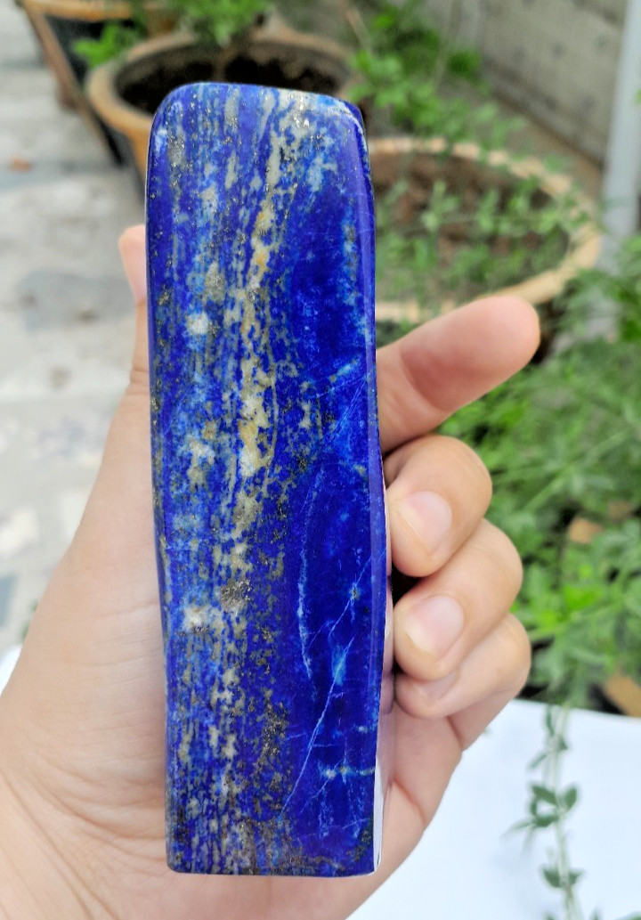 630g Lapis Lazuli Freeform With Iron Pyrite Inclusion Rough Tumbled Polished