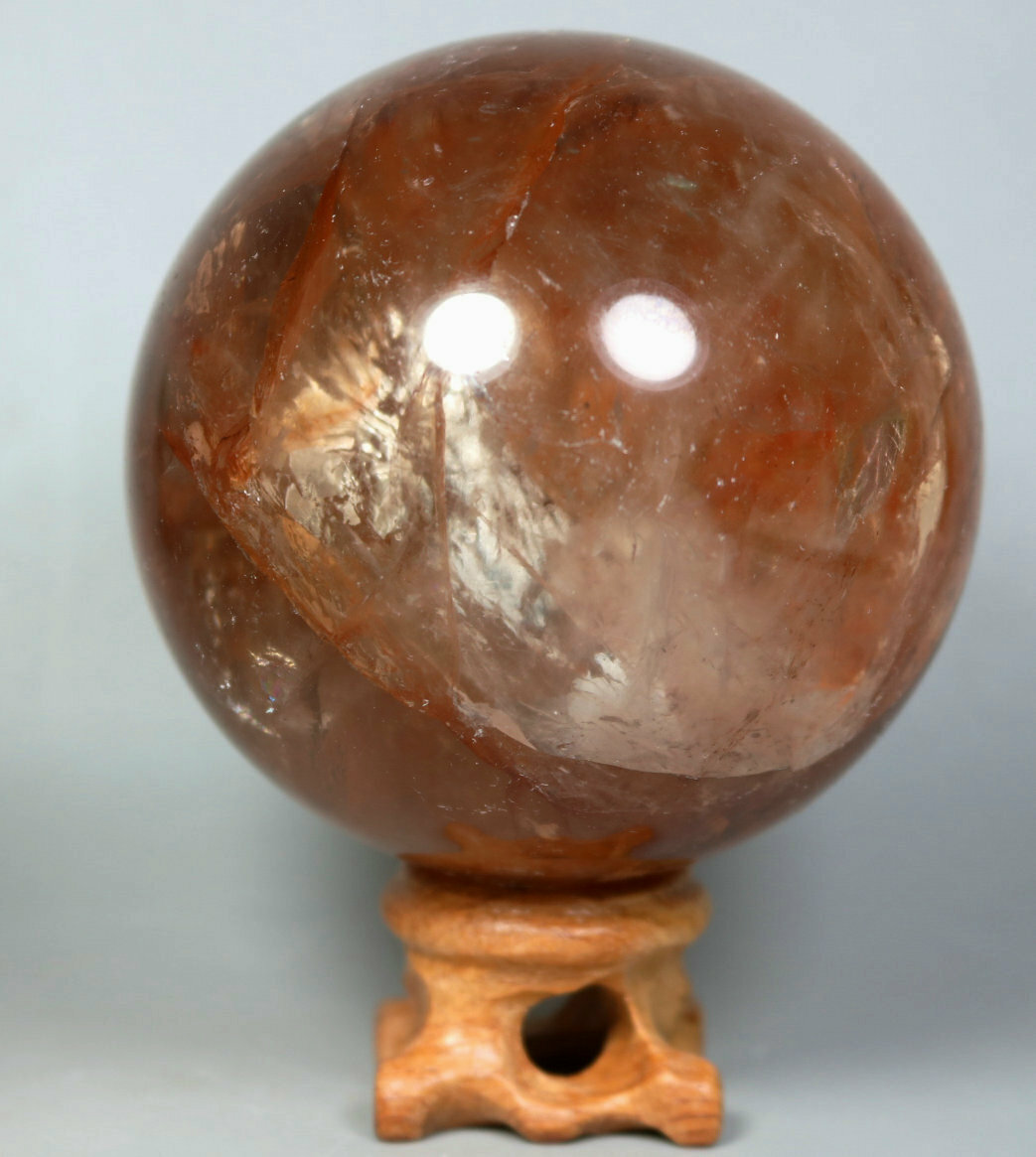 Natural RED FIRE QUARTZ Hematoid Crystal PHANTOM MULTI-INCLUSIONS Sphere/Stand