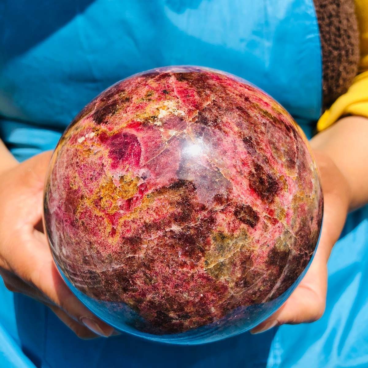 7.04LB Natural Rhodonite Crystal Sphere Pink Black Healing Gem Stone 4799