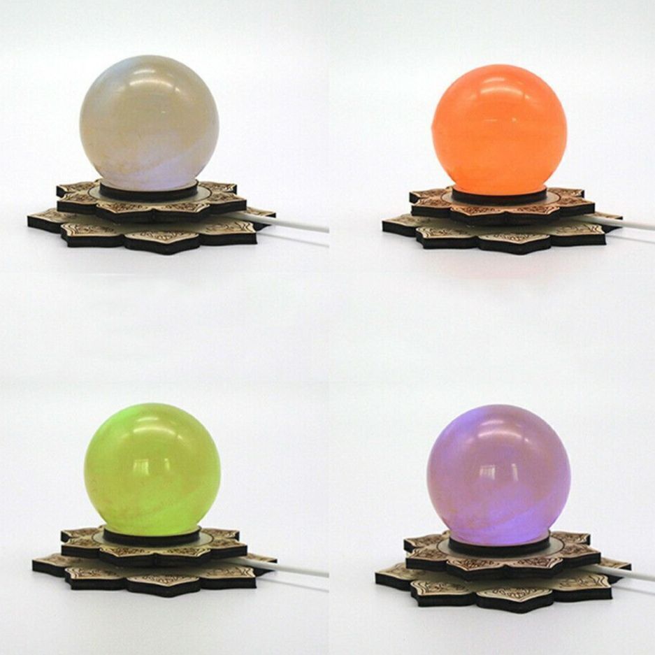 Crystal Ball Wooden Lotus Base Desktop Craft Ornament Rechargeable Display Stand