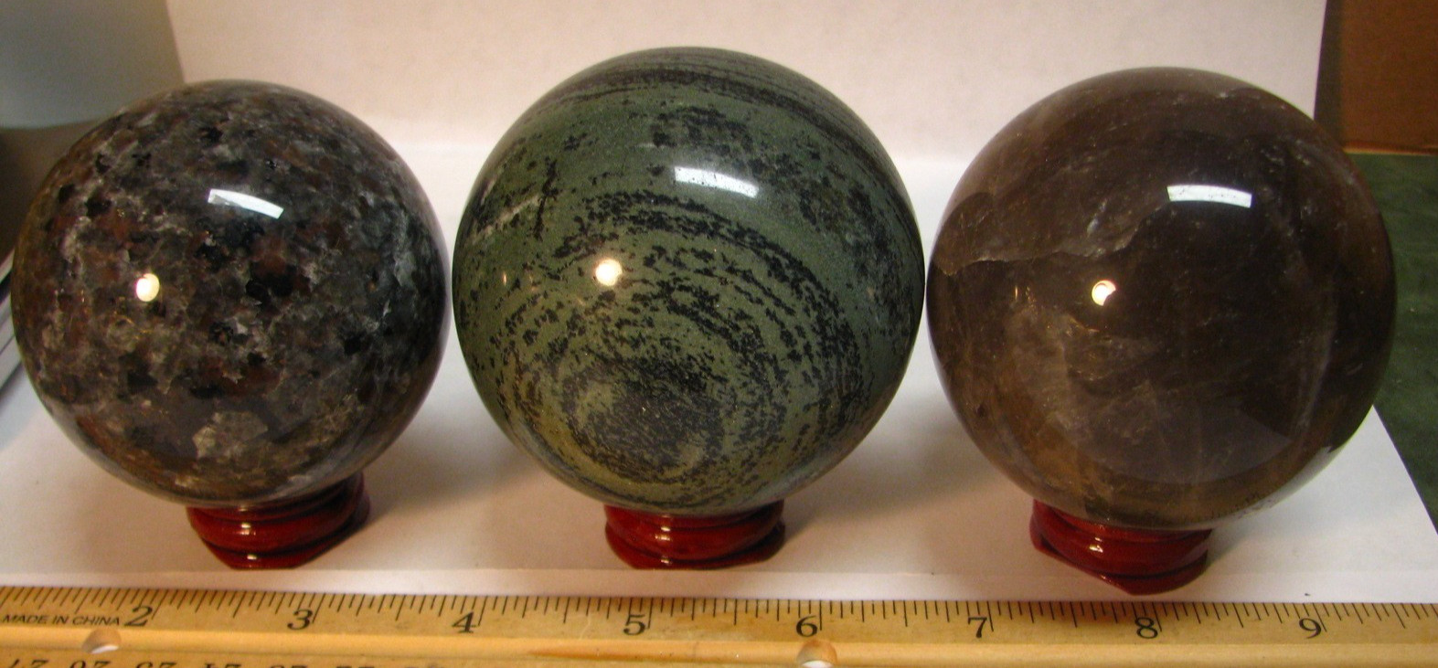 2.97lbs 3 SPHERES 1.1lb VERDE ANDEER 1lb SMOKY QUARTZ YOOPER W/STANDS BRAZIL#328