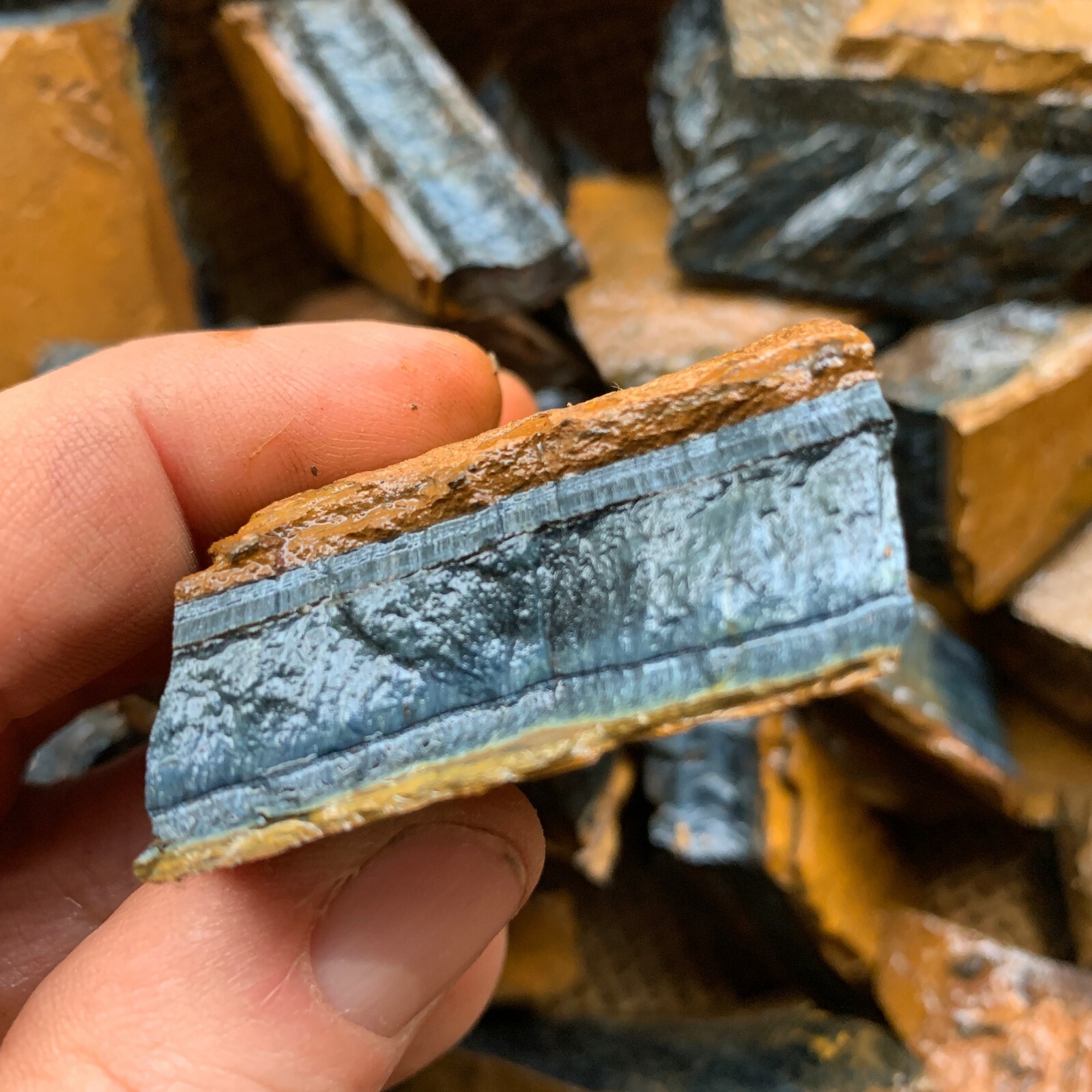 BLUE Tiger Eye Rough – 3000 Carat Lots + a FREE Faceted Gemstone!