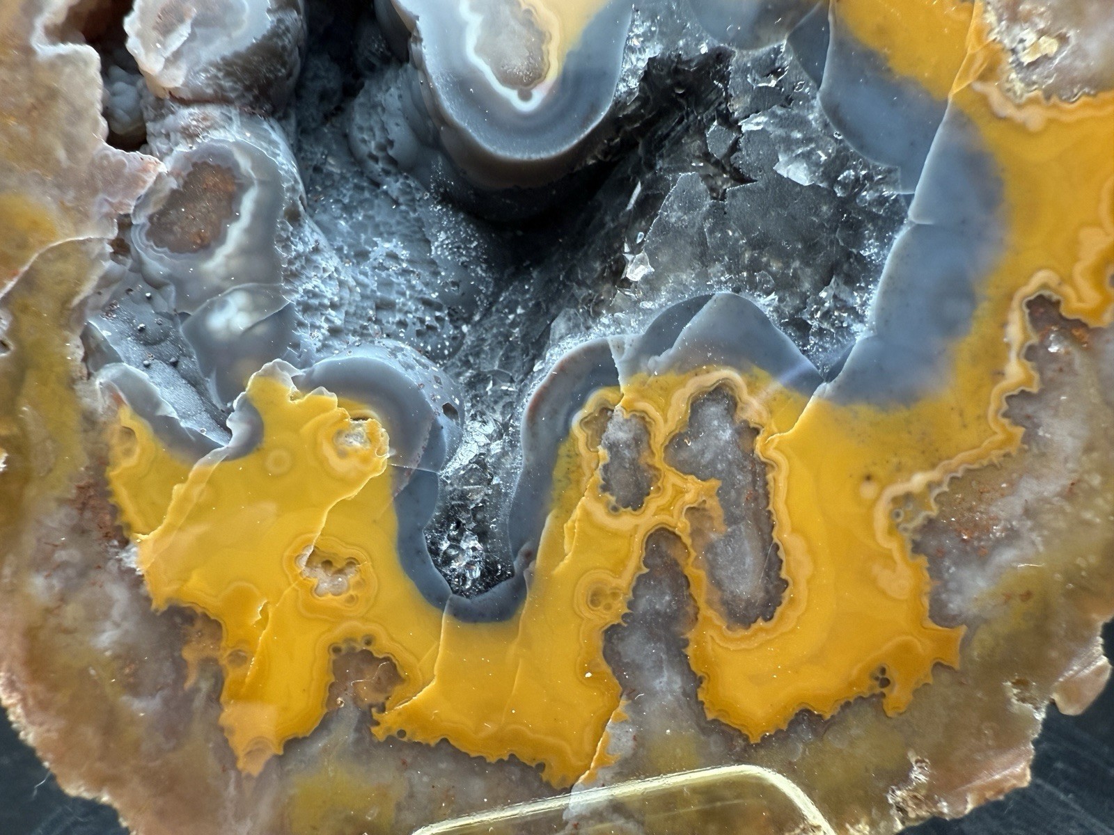 Polished Kentucky Agate Geode Smoky Quartz Botryoidal Yellow banding Estill Co.