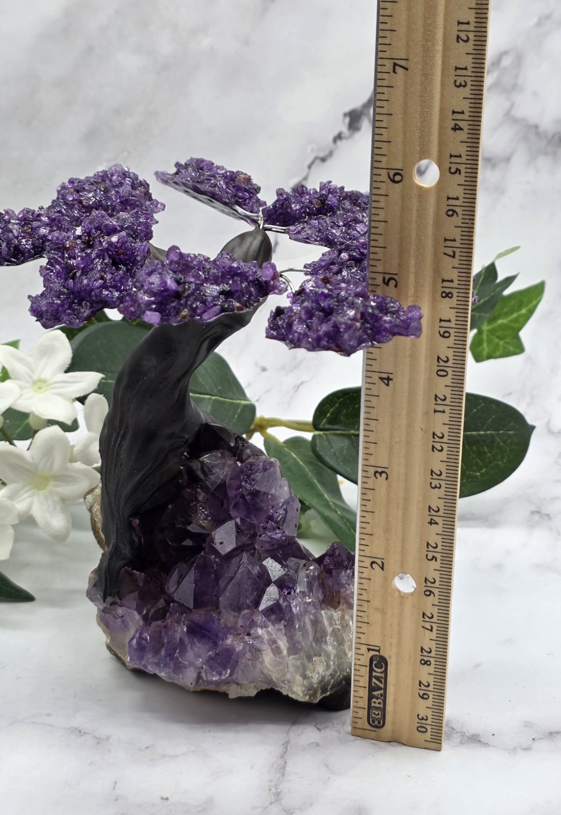 Amethyst Cluster Geode Sculpture Natural Amethyst Bonsai Money Tree Handcrafted
