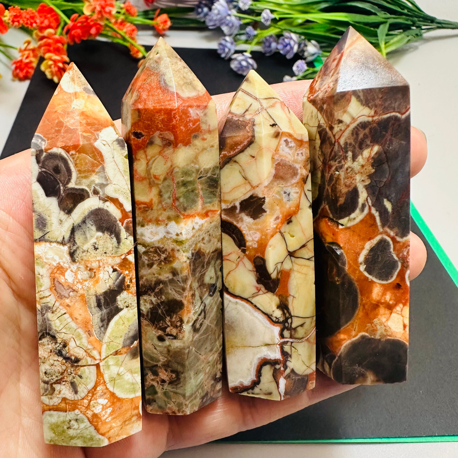 Natural Money Agate Obelisk Quartz Crystal Wand Tower Point Reiki Healing 1PC