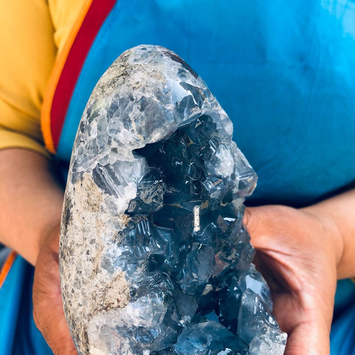 6.35LB Natural Blue Celestite Geode Crystal Cluster Specime Healing 1.51+1.38kg