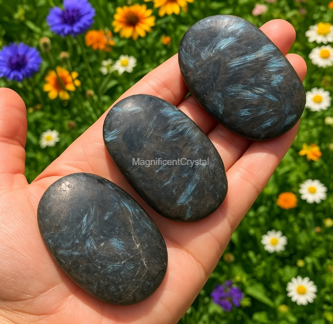 3PCS Arfvedsonite Palmstone Worry Stone Healing Crystal Meditation Reiki Gifts