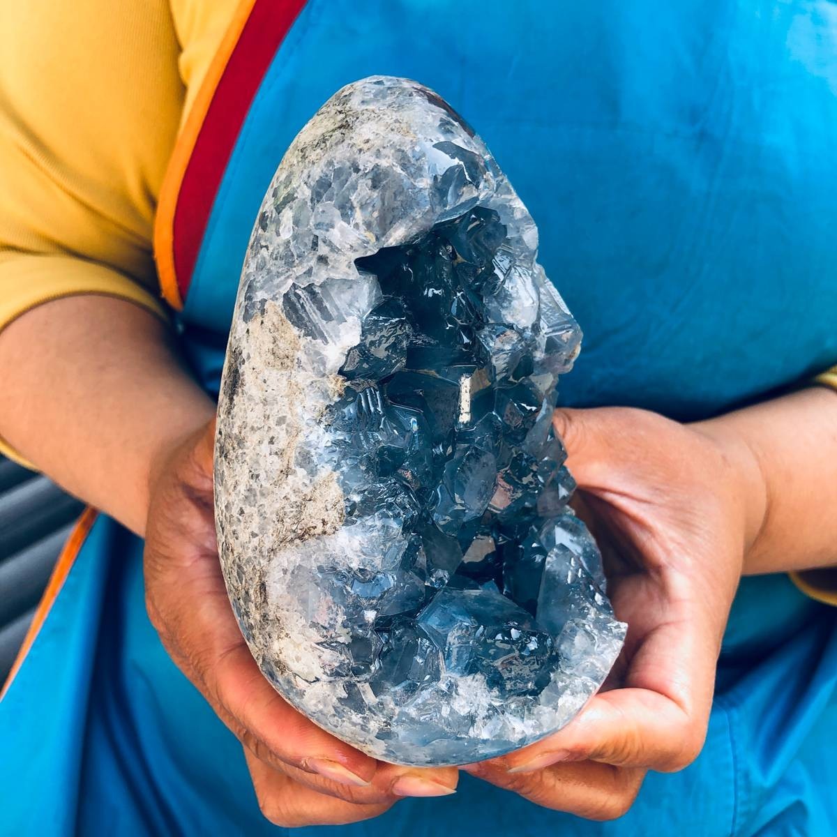 6.35LB Natural Blue Celestite Geode Crystal Cluster Specime Healing 1.51+1.38kg