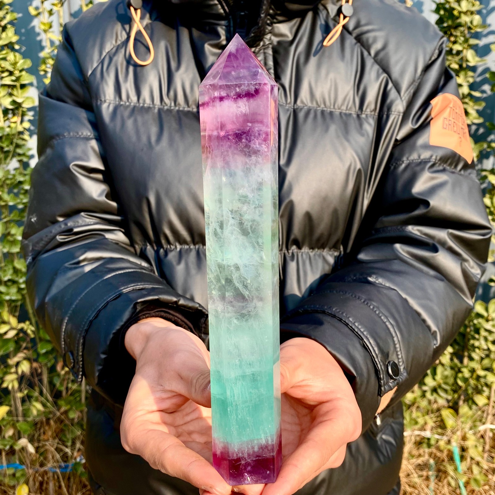 1.66LB Natural unique colored fluorite pillar quartz crystal sample