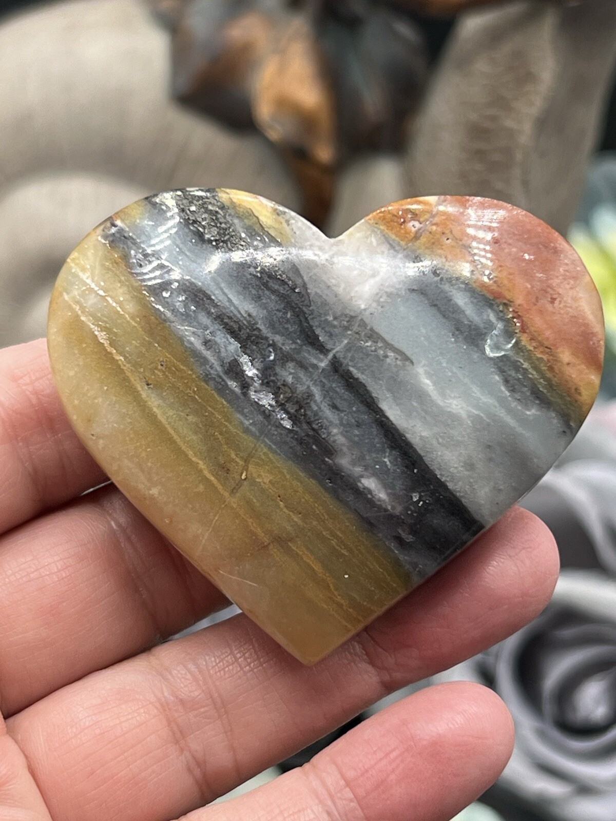 Natural Caribbean Calcite Carved Hearts Beautiful colors Free ship & gift