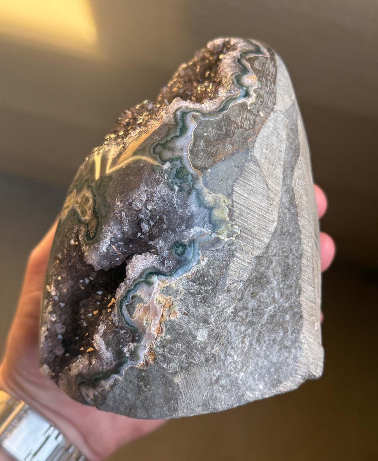 Amethyst Geode Crystal Stromatolite Specimen, Black Amethyst