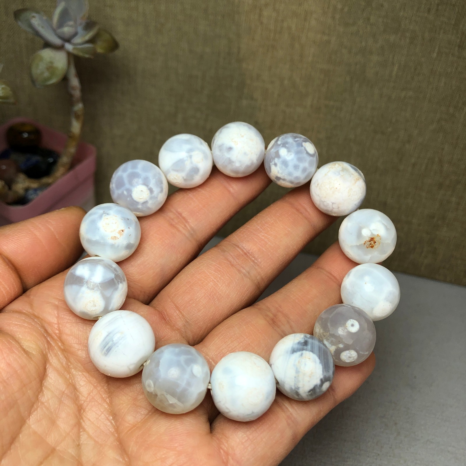 1pcs wholesale Natural sakura rough Crystal chain beads bracelet 15-16mm A2792