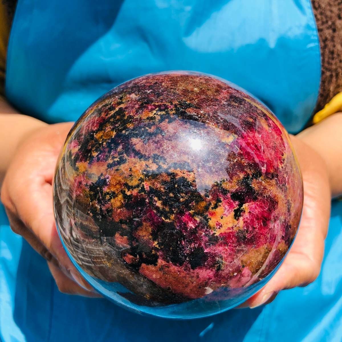5.03LB Natural Rhodonite Crystal Sphere Pink Black Healing Gem Stone 4793
