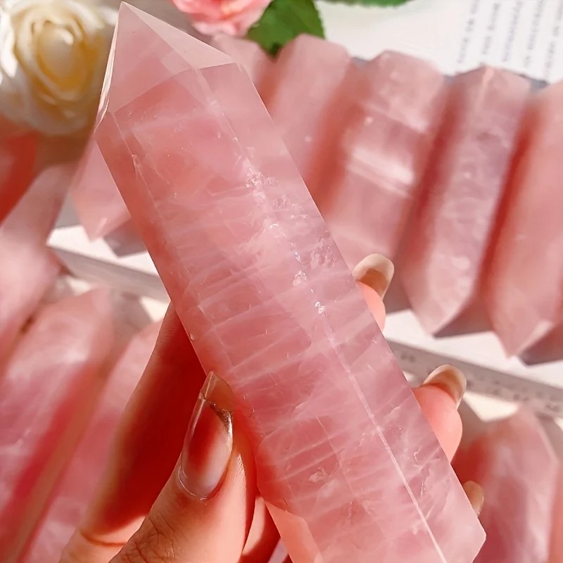 Rose Quartz Pink Tower Point Obelisk Healing Hexagon Crystal Wand Healing Stone