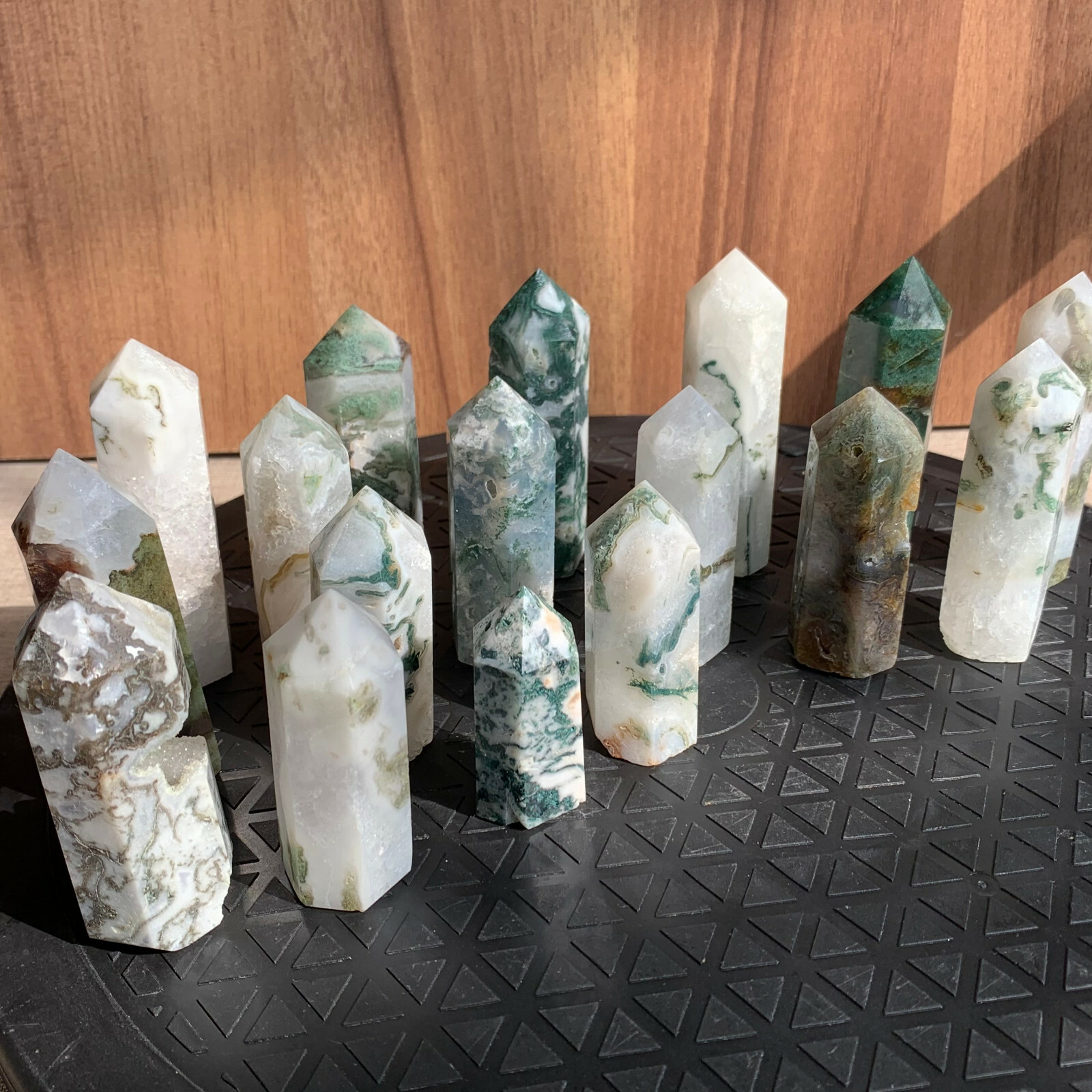 10pcs natural moss agate quartz obelisk crystal wand point healing 40-75mm