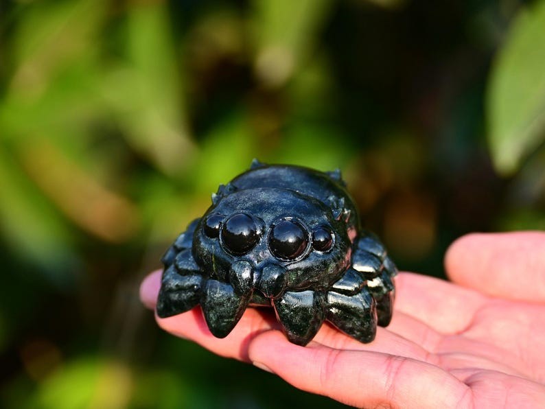 2.3” Natural carved mixed material spider Reiki decor figurine healing gift 1pc