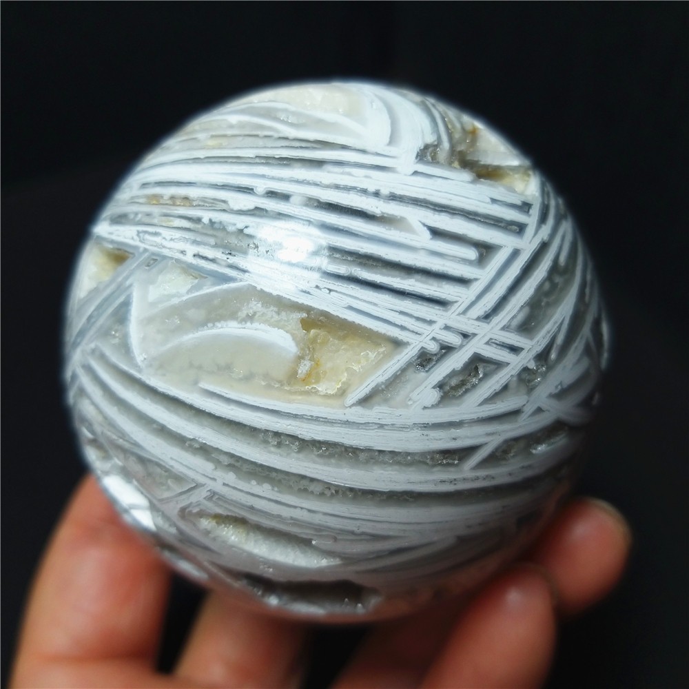 RARE 318.5g 63mm Natural Grid Agate Stone Geode Sphere Ball Healing A4949