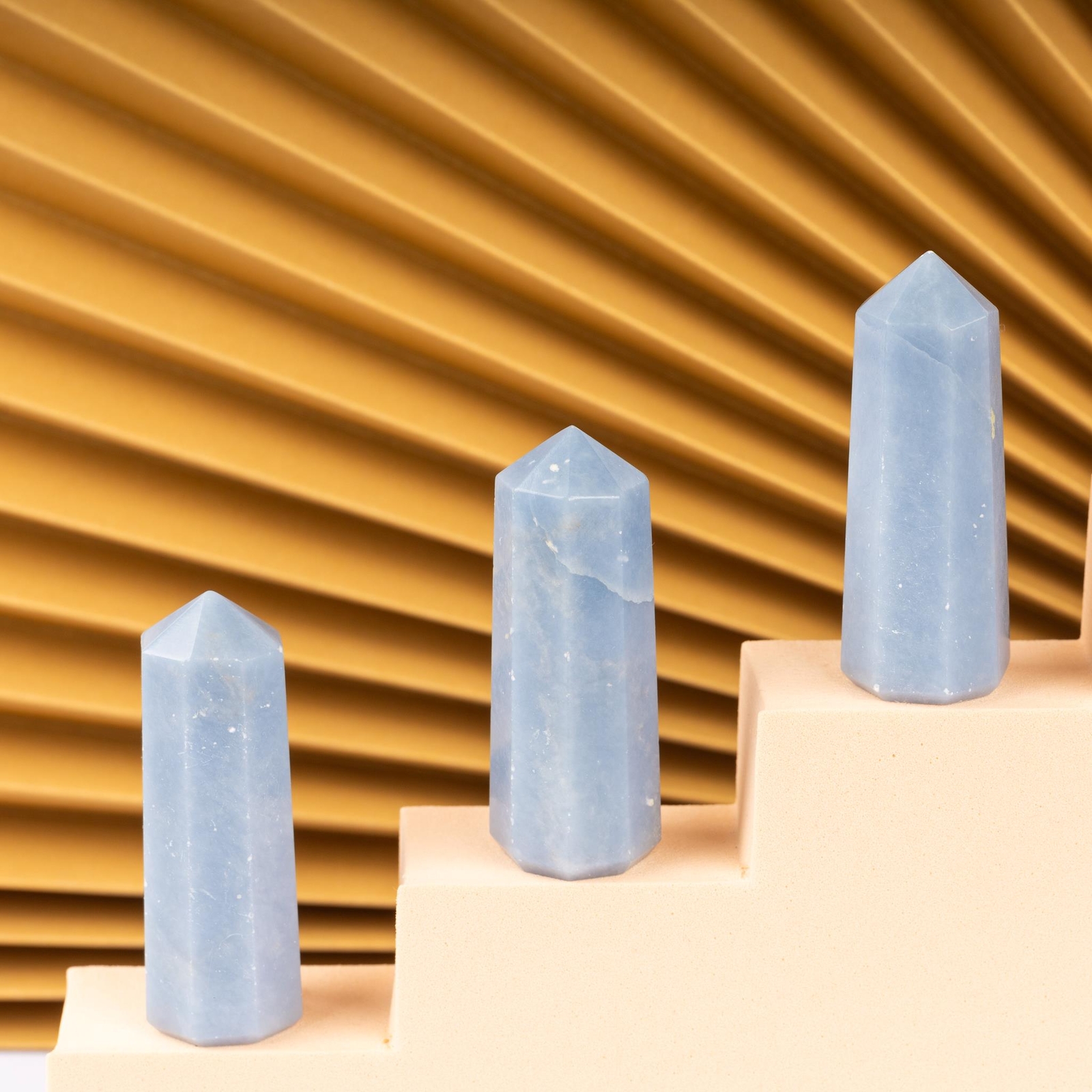 Natural Angelite Obelisk Point Crystal Tower 2.5-3″, Healing Crystals and Stones