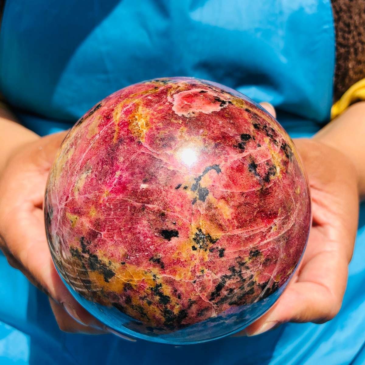 4.4LB Natural Rhodonite Crystal Sphere Pink Black Healing Gem Stone 4795
