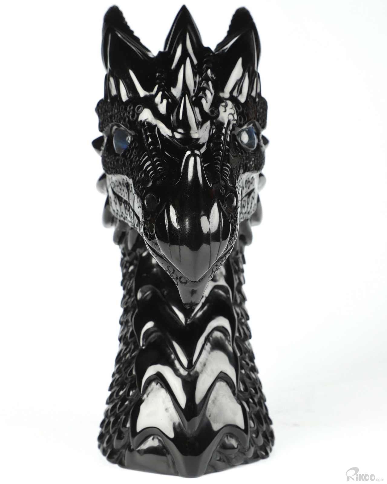 7.1″ Black Obsidian Carved Crystal Dragon & Labradorite Eyes Sculpture, Healing