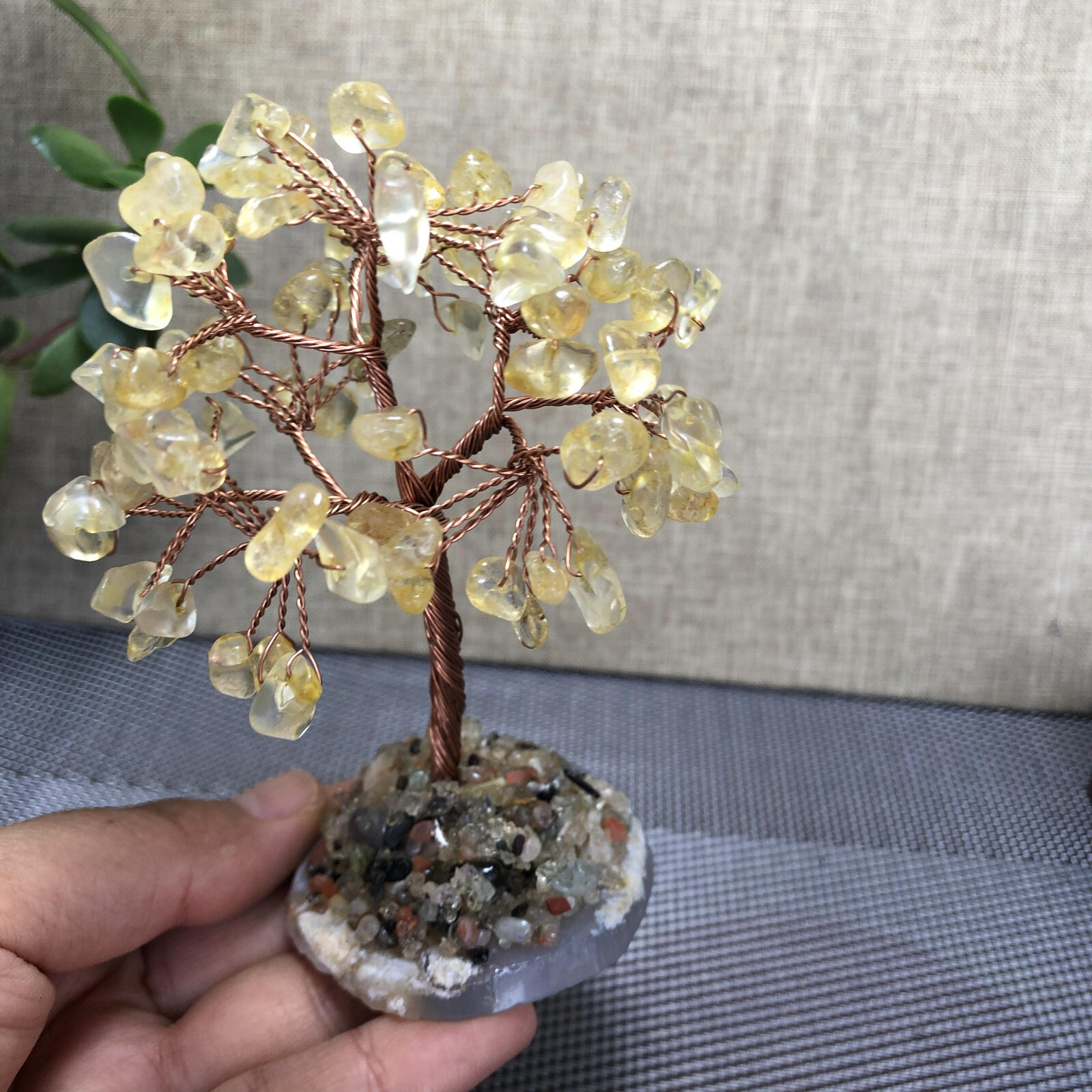 Natural beautiful Yellow crystal hand woven tree home decoration Love Gift 100mm