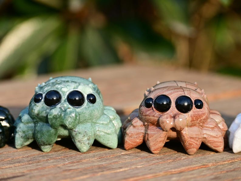 2.3” Natural carved mixed material spider Reiki decor figurine healing gift 1pc