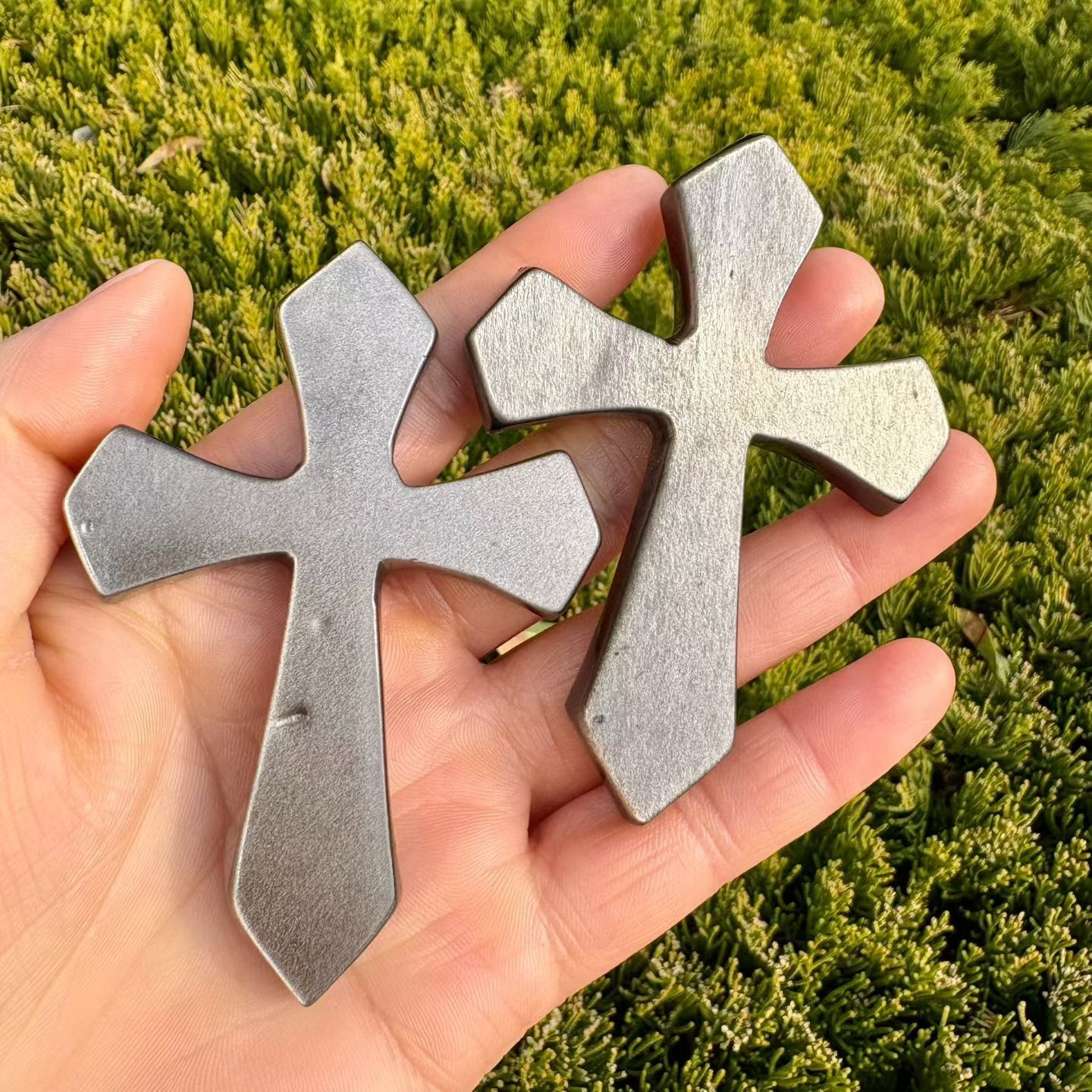3″+ natural Silver obsidian Cross Quartz Crystal Carved Reiki Healing 1pc