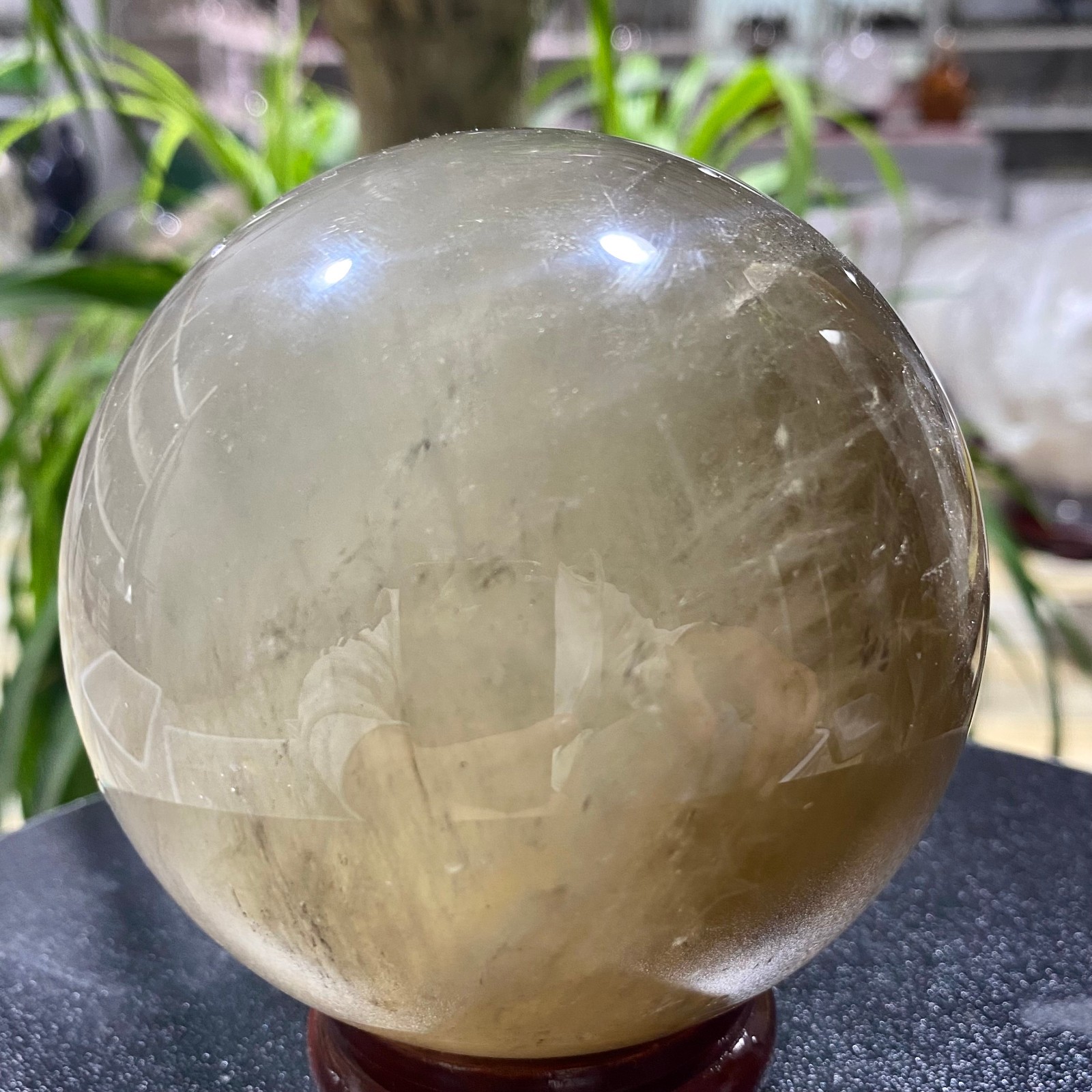 2.42LB Natural tea crystal Quartz ball raw stone polished sphere Energy Healing