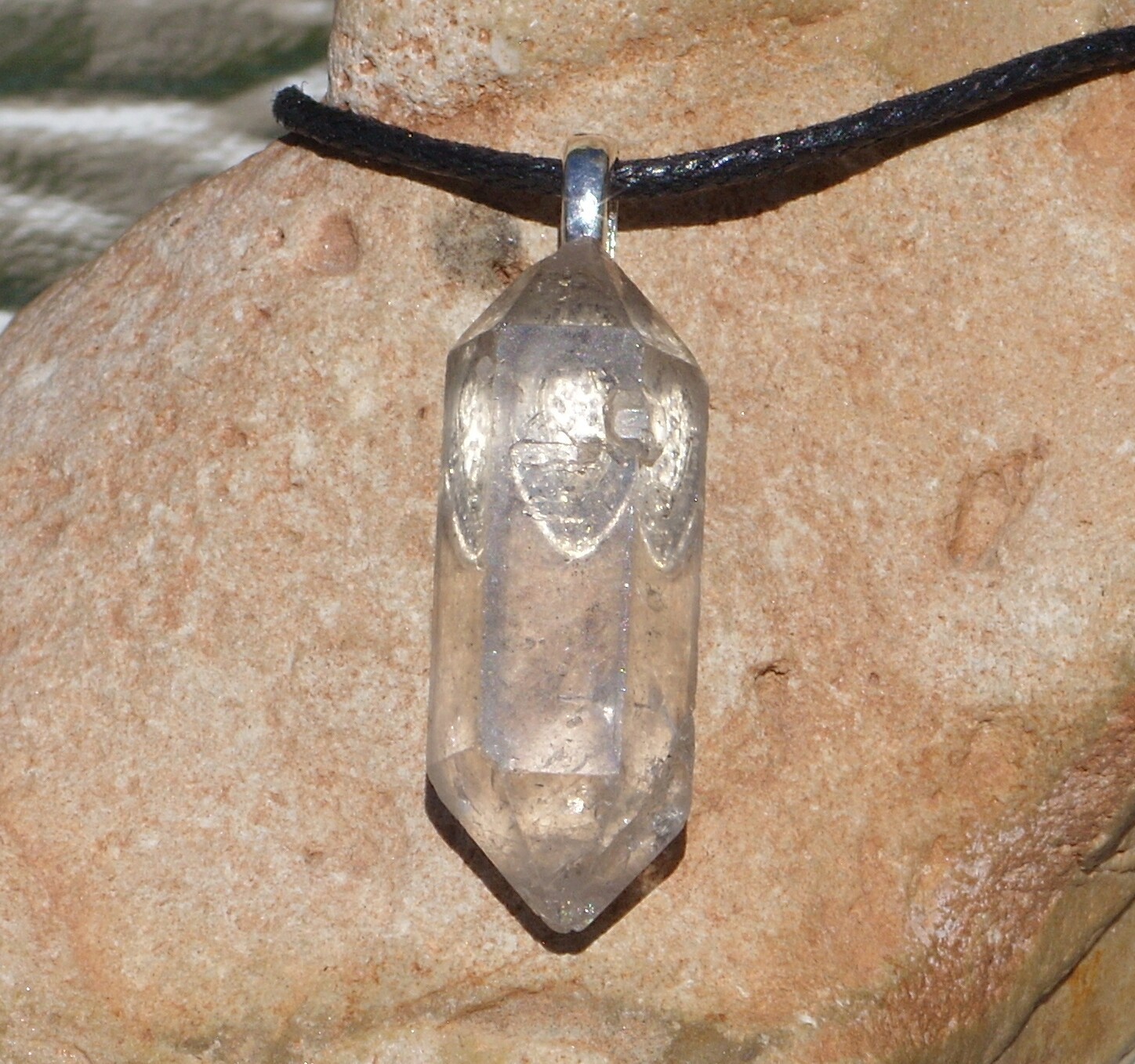 Tibetan Black Quartz Crystal Point Free Form Stone Pendant Necklace Double Term