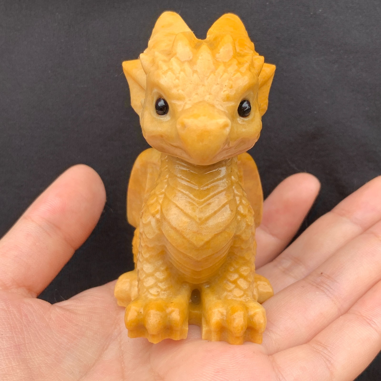 1pc Natural Yellow Jade Quartz Carved Little Dragon Skull Crystal Reiki Decor