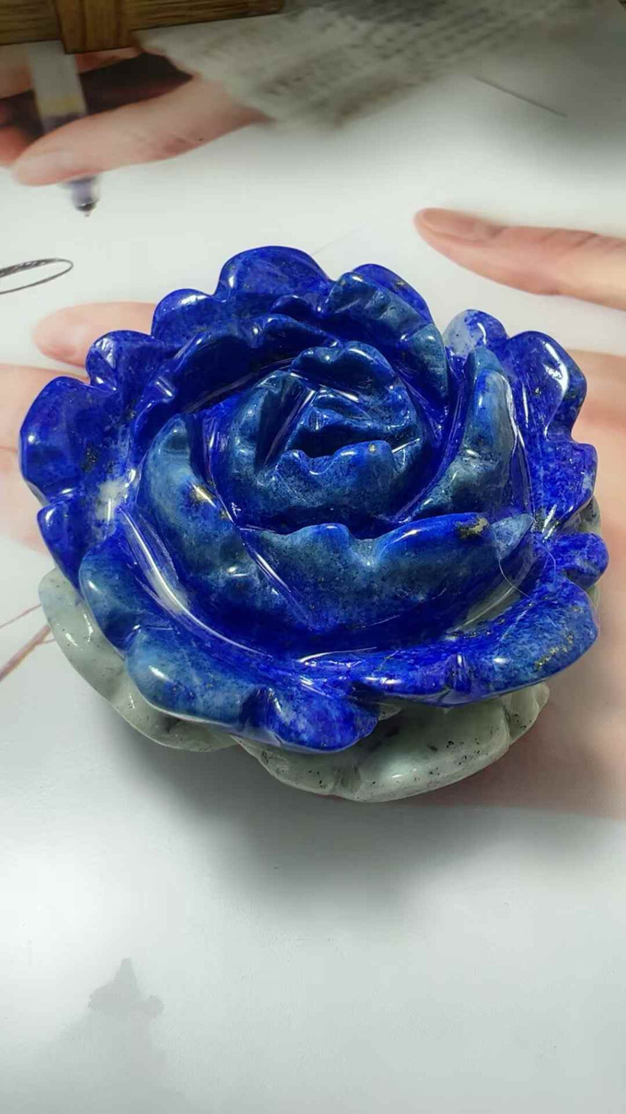 1pc Natural Lapis Lazuli Quartz Carved Flower Skull Crystal Reiki Healing Decor