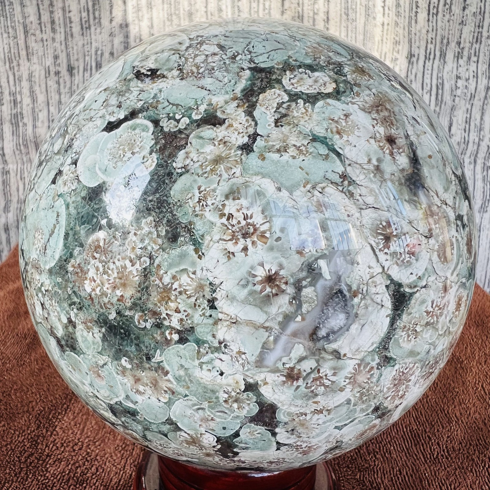 5LB Natural Green Cherry Blossom Agate Sphere quartz crystal Healing
