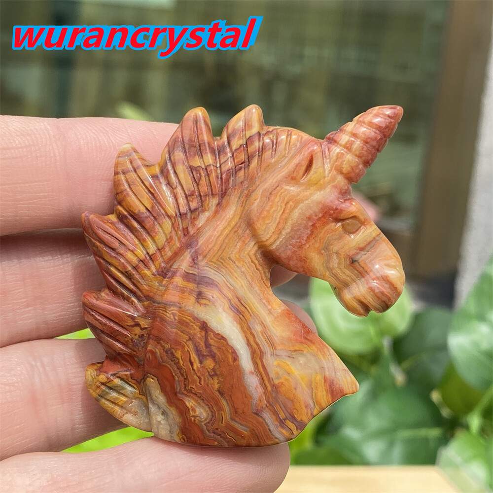 1pc Natural crazy agate unicorn skull quartz crystal carved reiki healing 2”