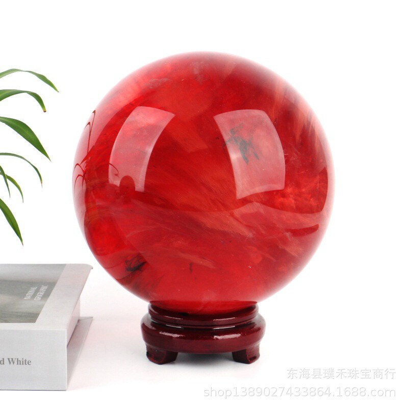 2LB Big Natural Red Smelting Quartz Crystal Sphere Healing Energy Ball W/ Stand