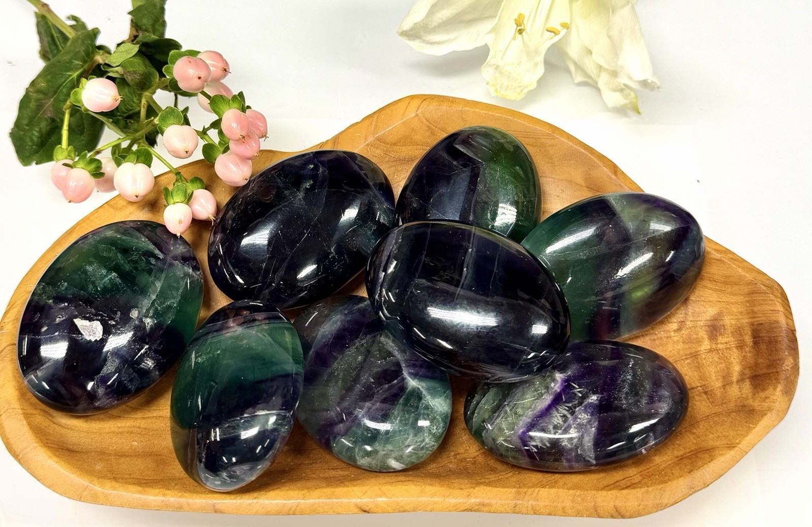 Wholesale Lot 8 Pcs Natural Rainbow Fluorite Palm Stone Crystal Healing