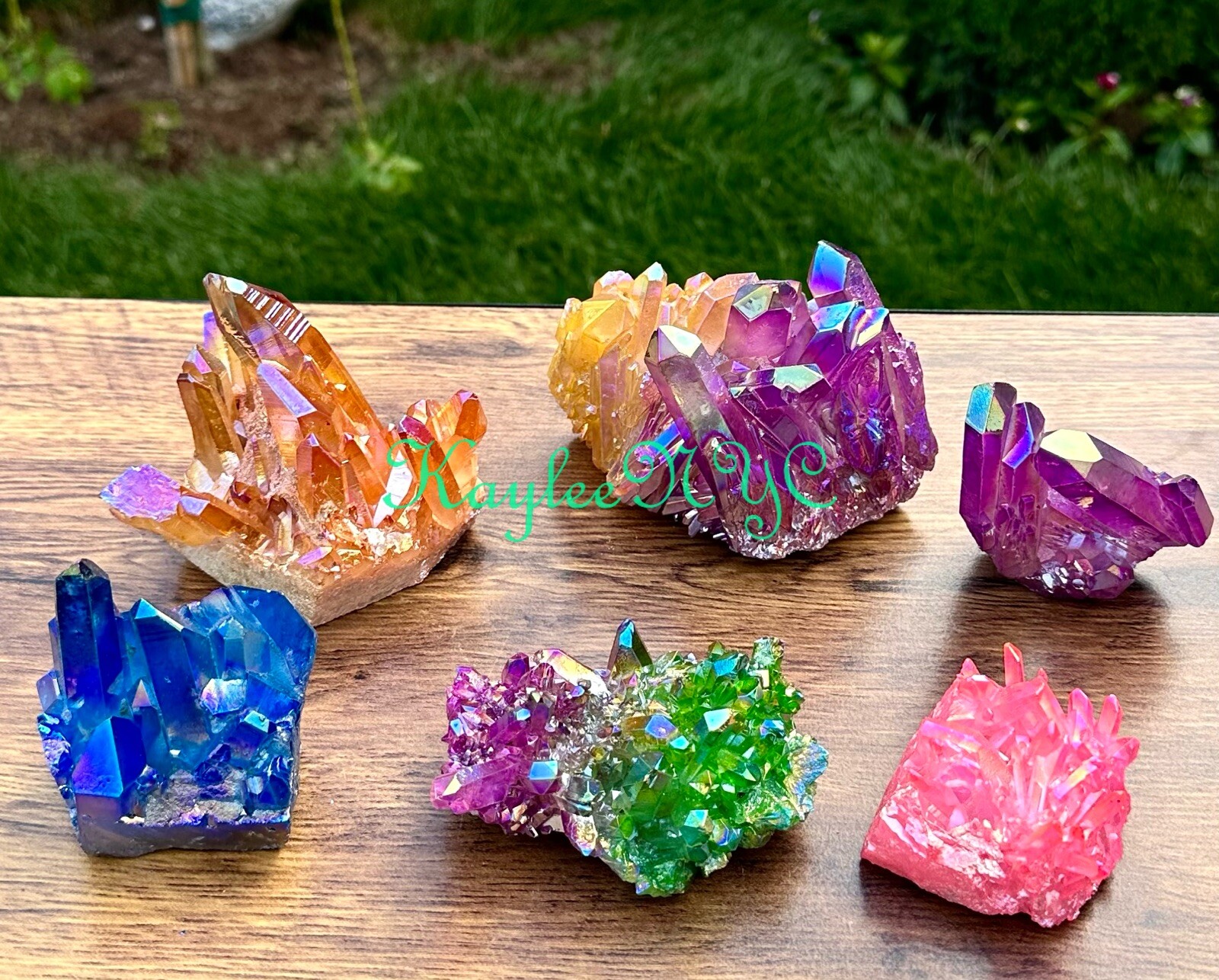 Wholesale Lot 6-7 PCs Mix Aura Lemurian Quartz Cluster Raw Crystal Nice Quality