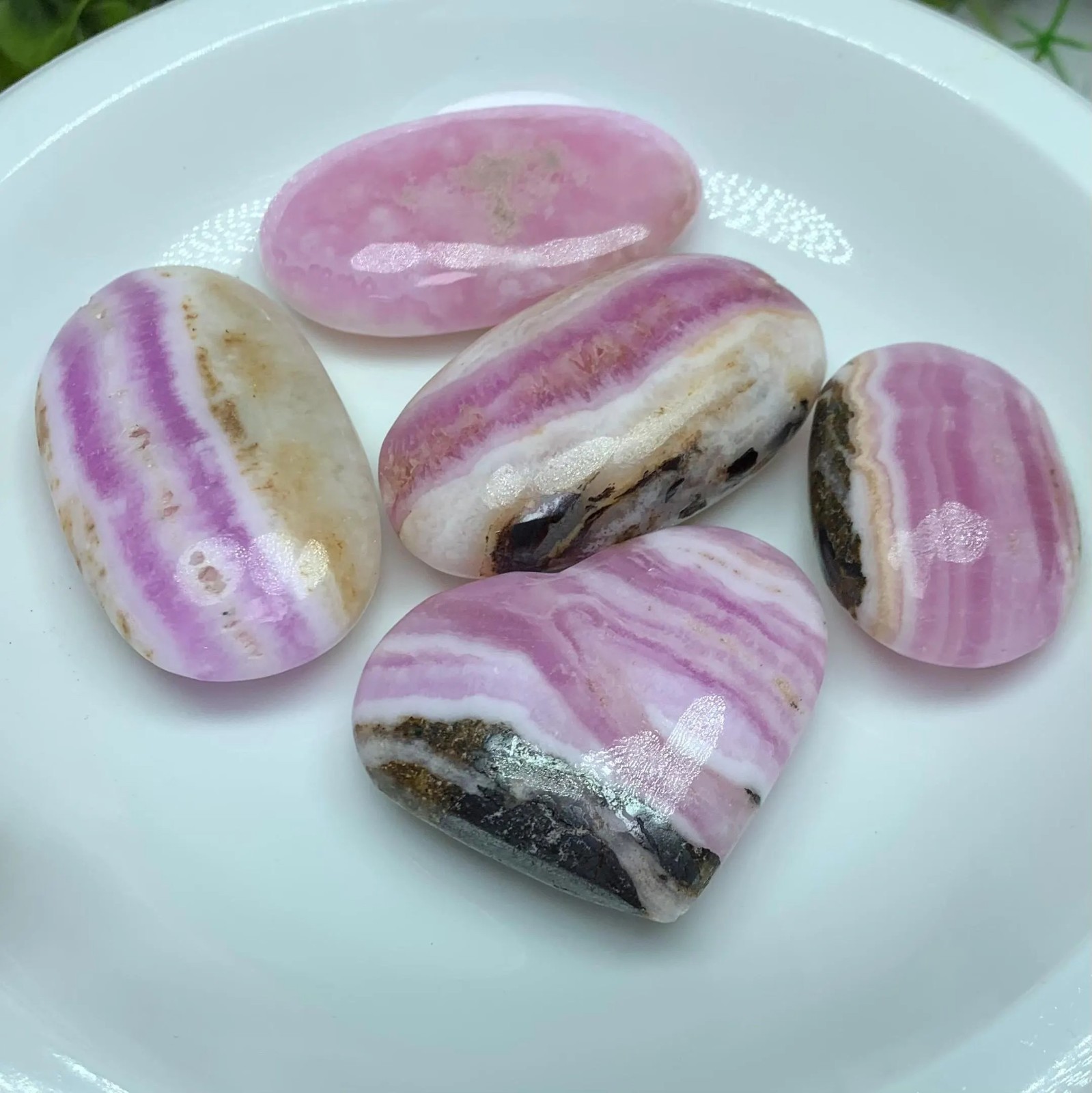5 Pieces Top Quality Pink Aragonite Palm Stone And Heart, Pink Aragonite Stone