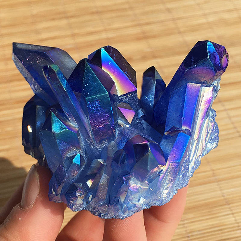 100g Natural Aura Blue Titanium Quartz Crystal Cluster Geode Ore Specimens Reiki