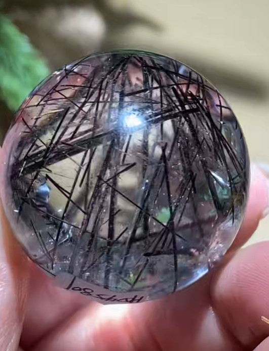 36mm Natural Black Rutilated Quartz Sphere Energy Crystal Ball Reiki Decor
